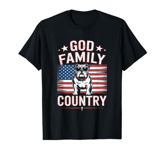 God Family Country Freedom - Patriotic Christian US Flag T-Shirt