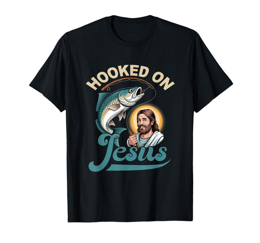 Hook On Jesus Fisherman Bass Fishing Christian Religious God T-Shirt