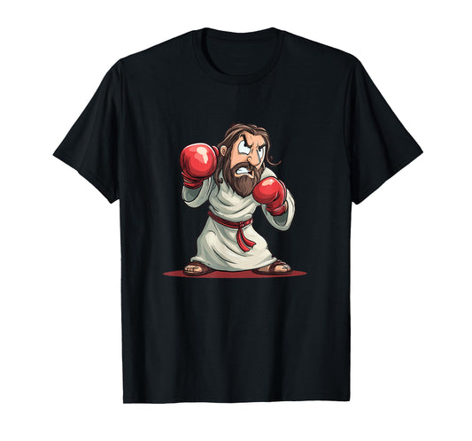 Cool Cartoon Jesus Christ Costume with Boxing Gloves T-Shirt