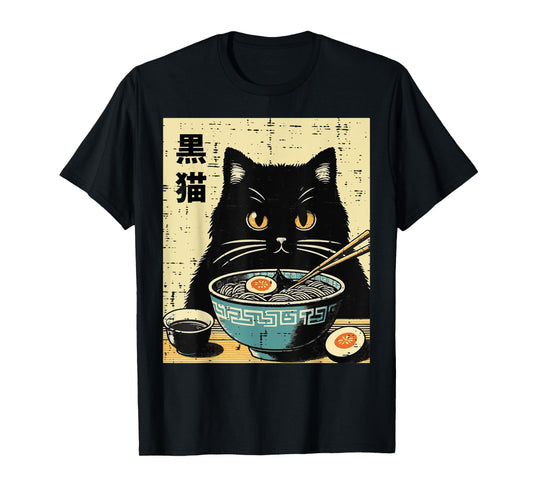 Ramen Black Cat Funny Saying Japanese Food Men Women Kids T-Shirt