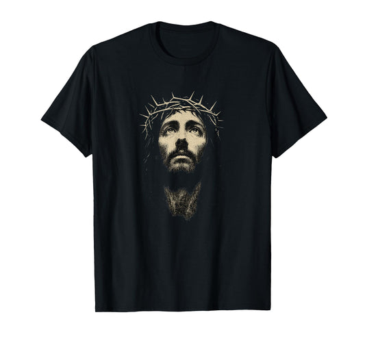 Face of Jesus Christ Wearing Crown Thorns - Bold Chrisian T-Shirt