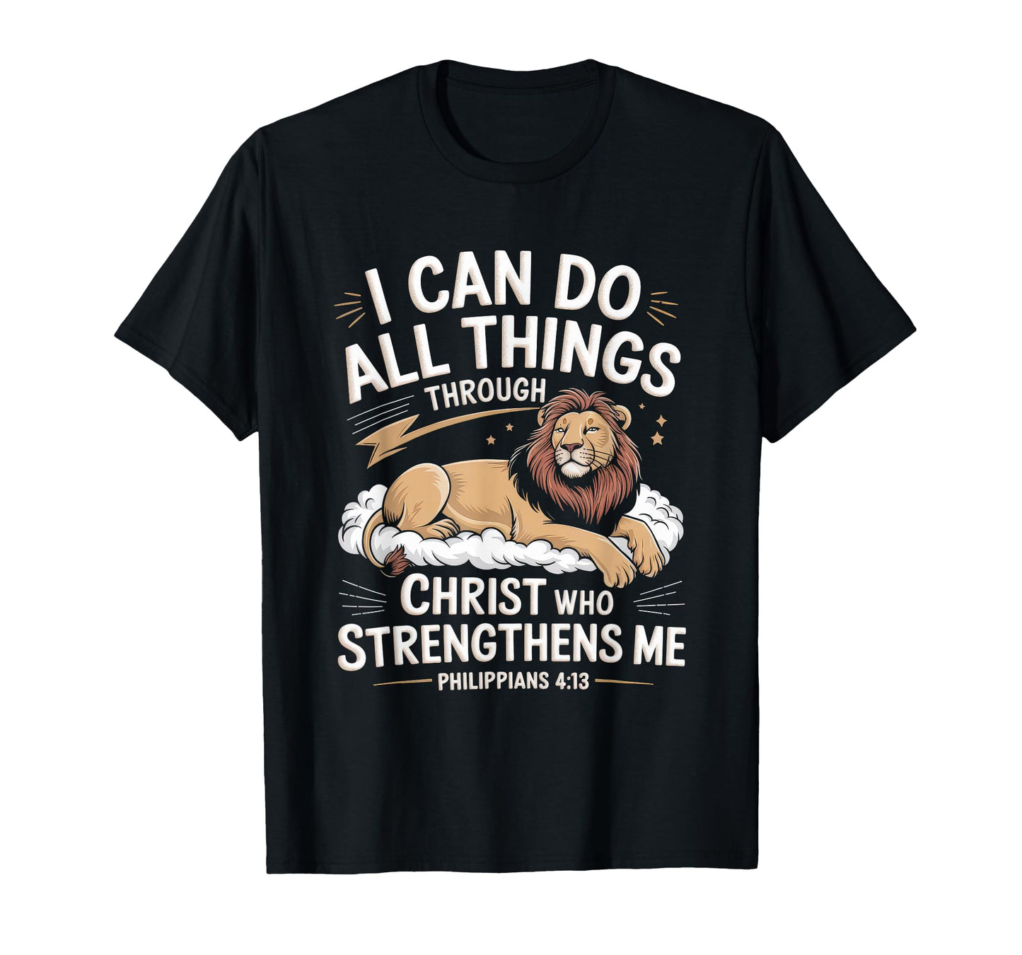 Christian Tshirt Philippians 4:13 Religious Lion Strengthens T-Shirt