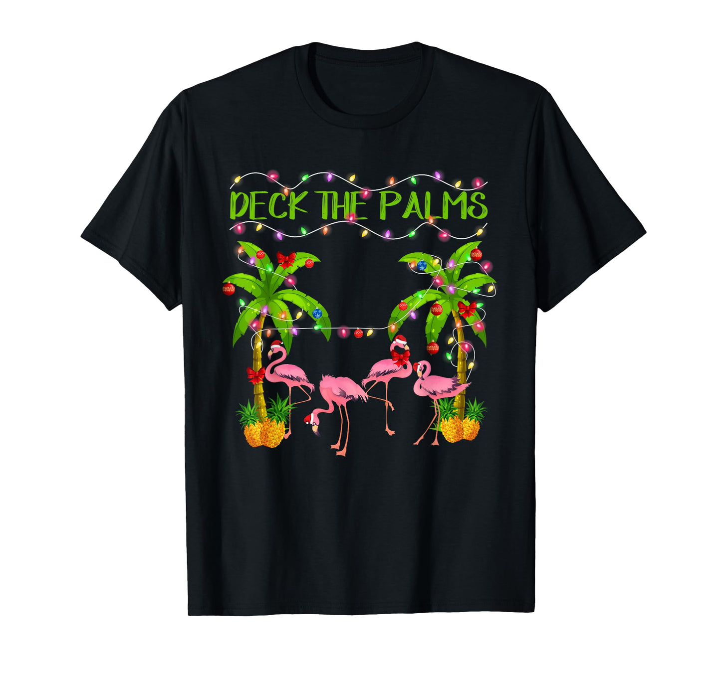 Deck the Palms Flamingo Lover Merry Christmas Pink Xmas T-Shirt