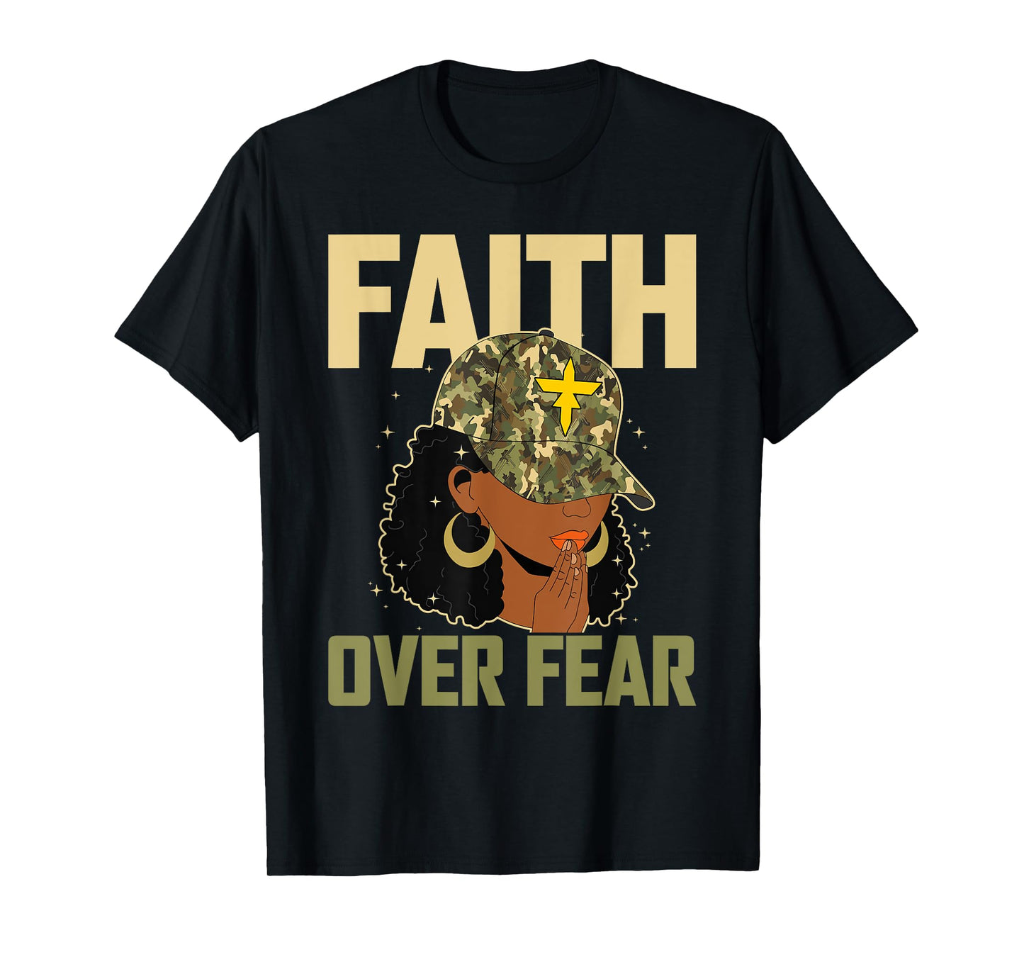 Faith Over Fear Christian Camo African American Afro Women T-Shirt