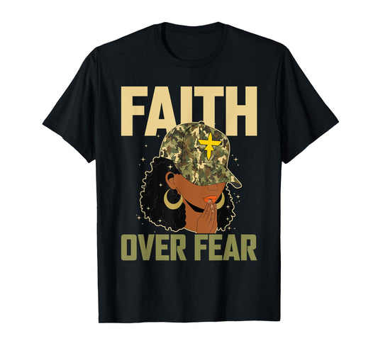 Faith Over Fear Christian Camo African American Afro Women T-Shirt