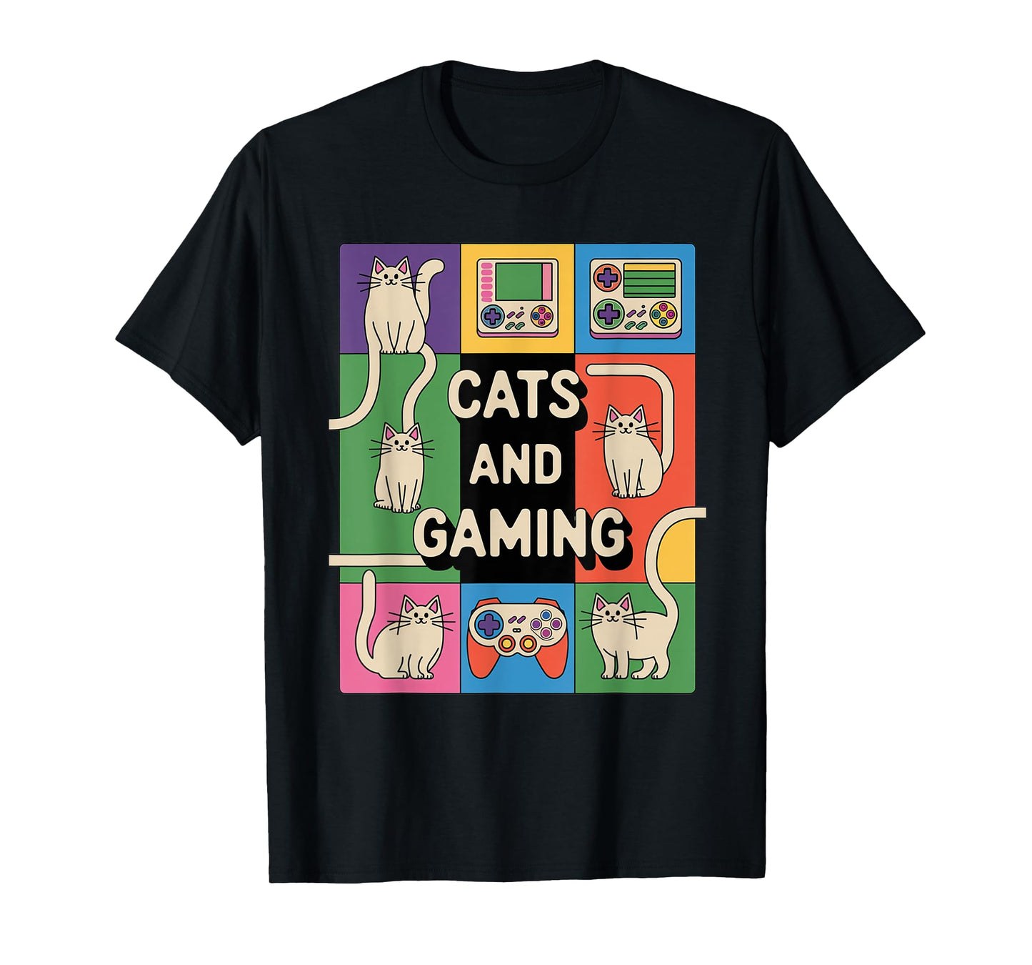 Retro Cats And Gaming Funny Cat Lover and Video Game Player T-Shirt for Men Women Kids