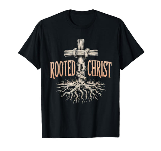 Rooted in Christ Jesus Christian Faith Cross T-Shirt