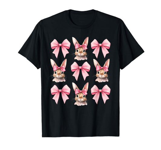 Cute Easter Bunny Face Coquette Bow Easter Day Girls Women T-Shirt