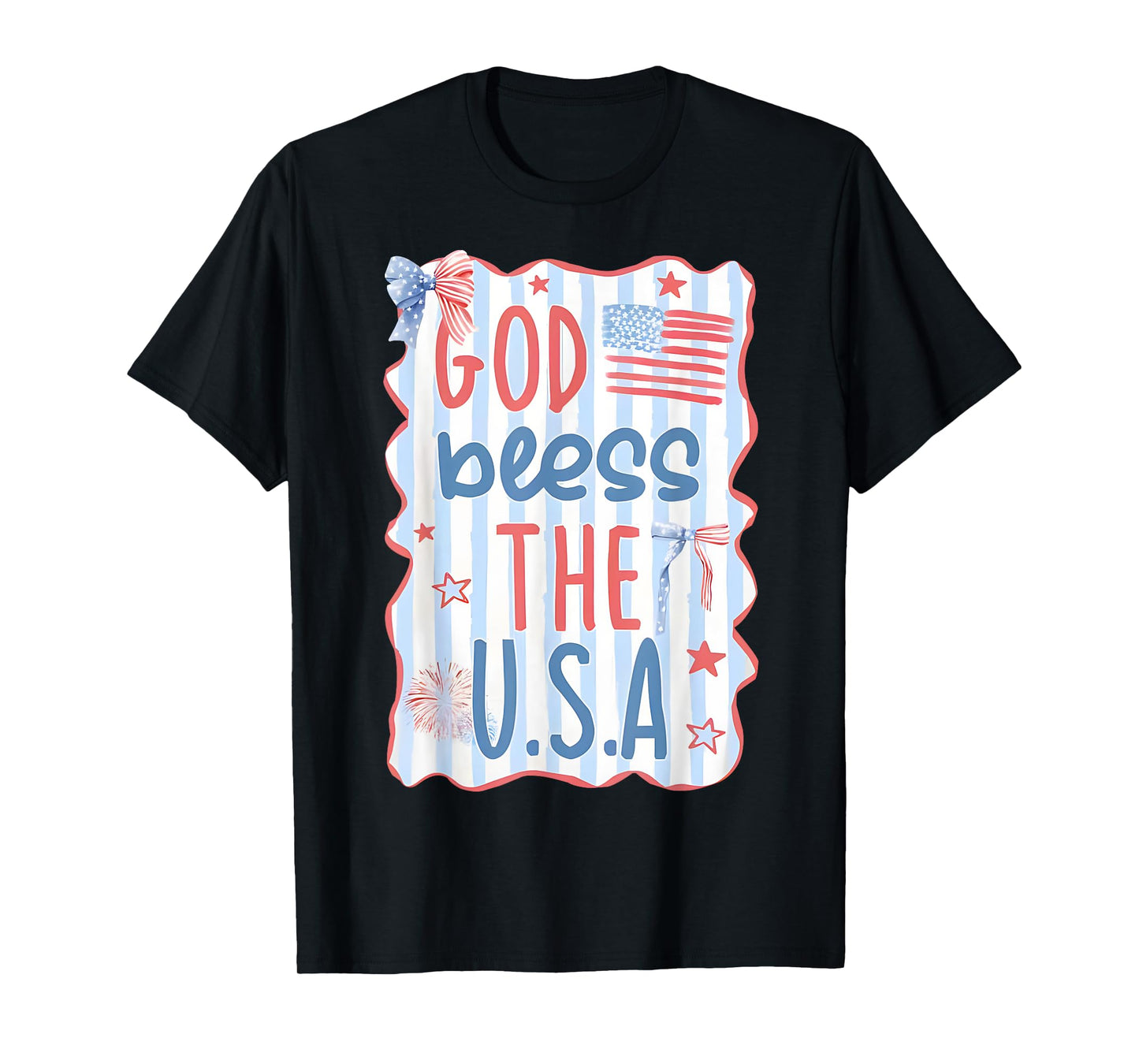 Coquette Bow God Bless The USA American Flag 4th Of July T-Shirt