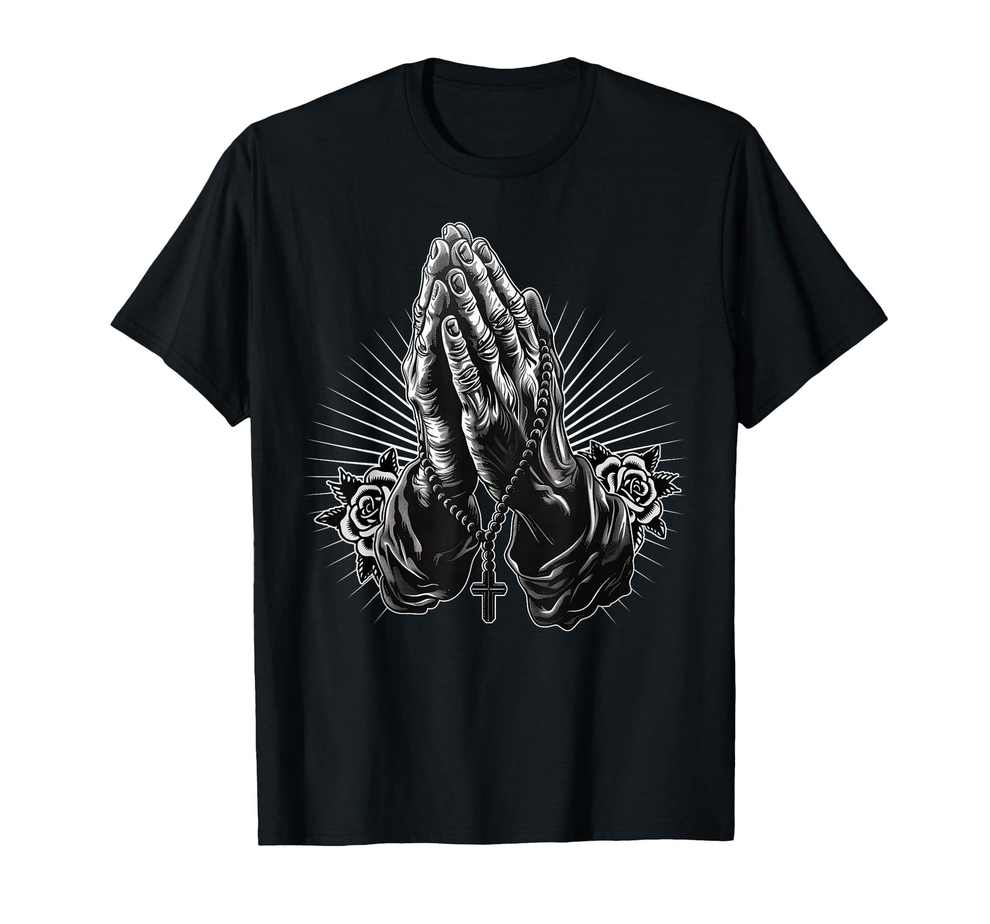 Prayer Hands Catholic Christian Chicano Tattoo Rosary T-Shirt