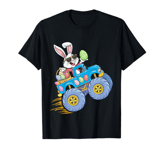 Kids Easter bunny riding monster truck for egg hunting kids T-Shirt