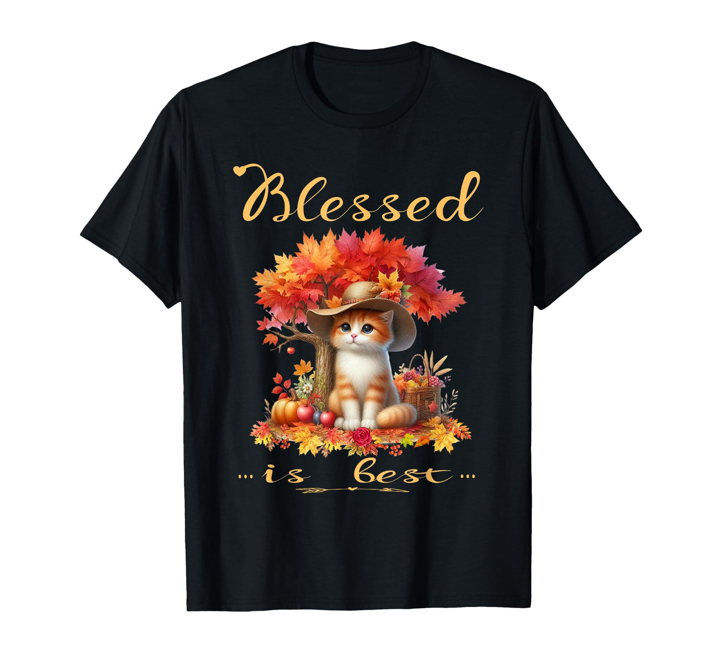 Blessed is Best Fall & Autumn Harvest Cute Vintage Kitty Cat T-Shirt