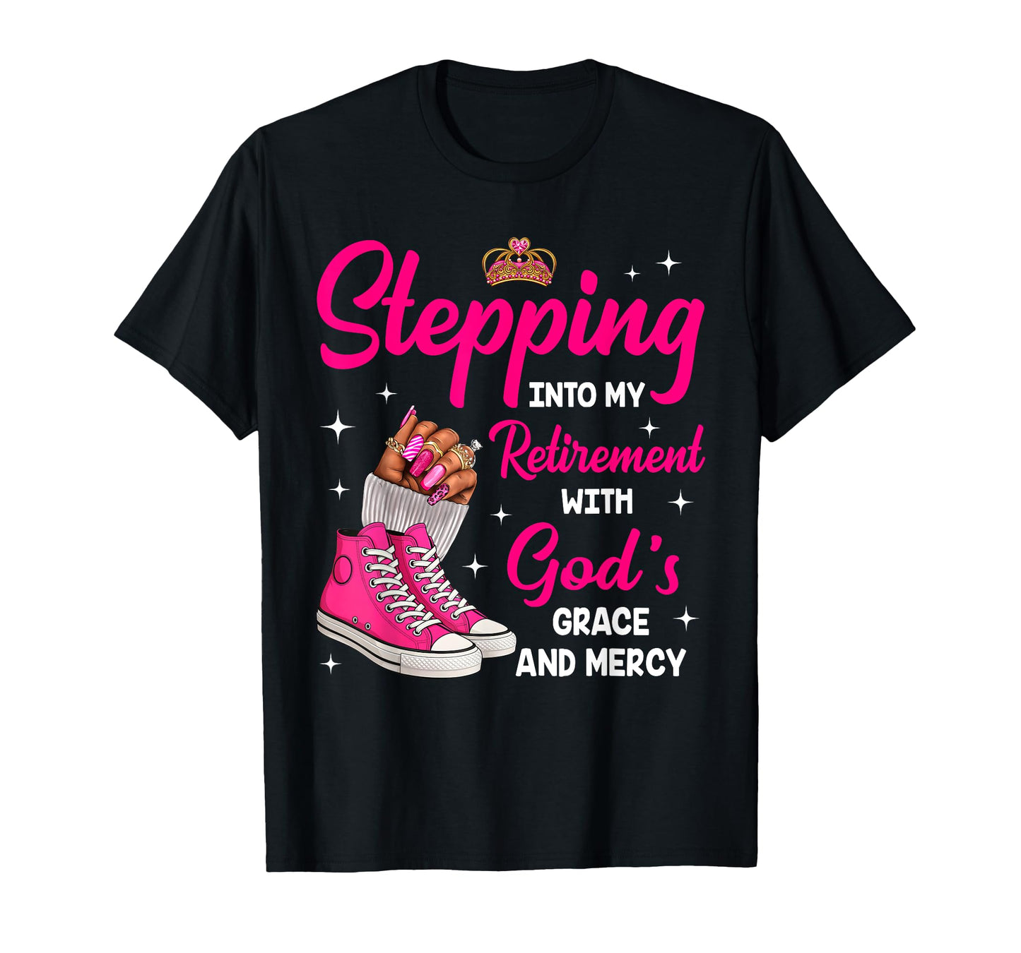 Stepping Into My Retirement Afro Woman Melanin Queen T-Shirt