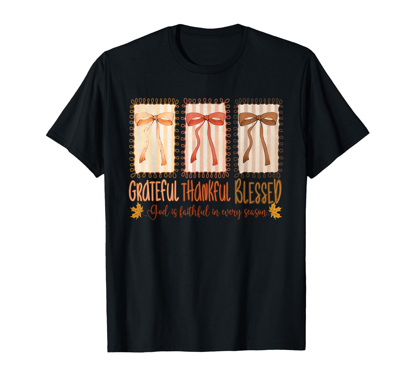 Grateful Thankful Blessed God's Faithful Christian Faith Bow T-Shirt