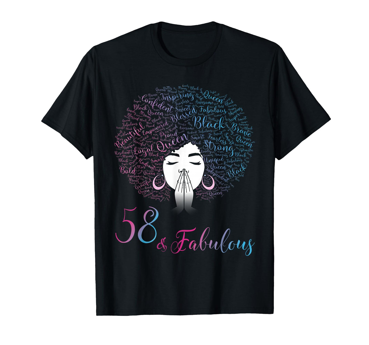 58 & Fabulous Black Queen Afro Hair 58th Birthday T-Shirt