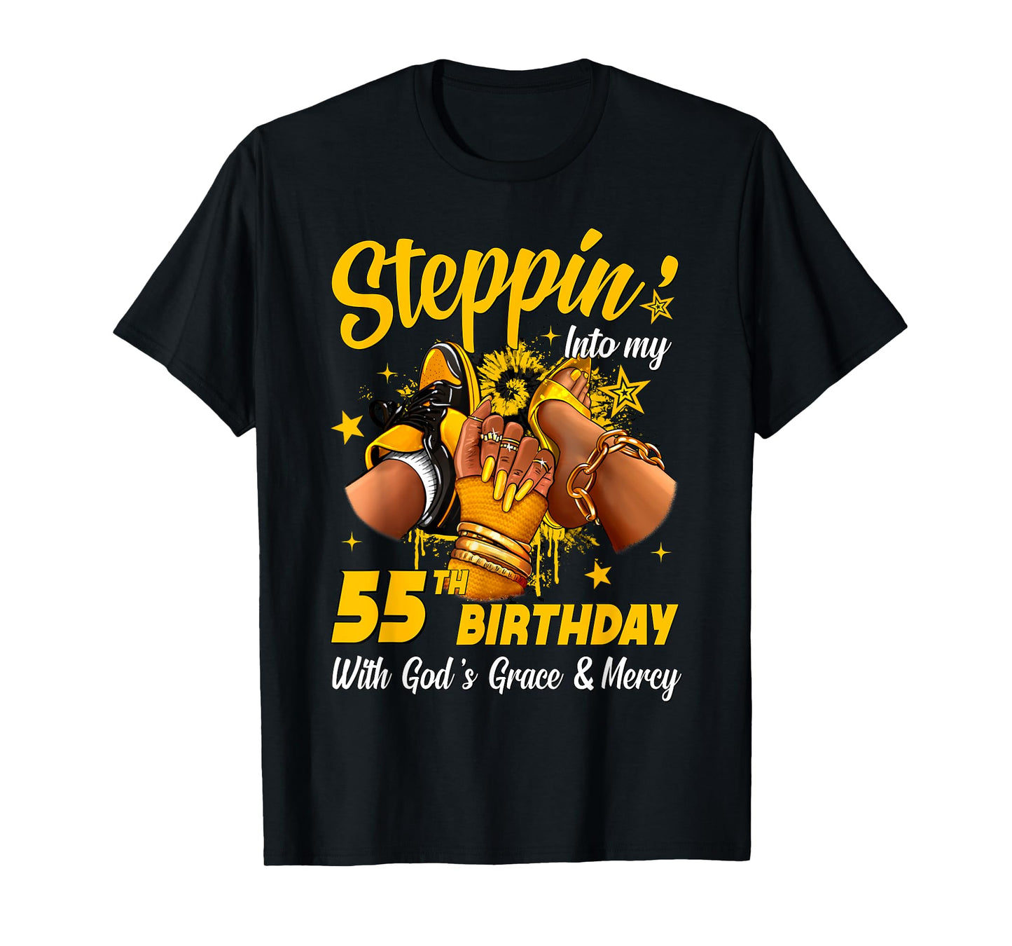 Stepping Into My 55th Birthday Black Woman Sneaker Heel T-Shirt