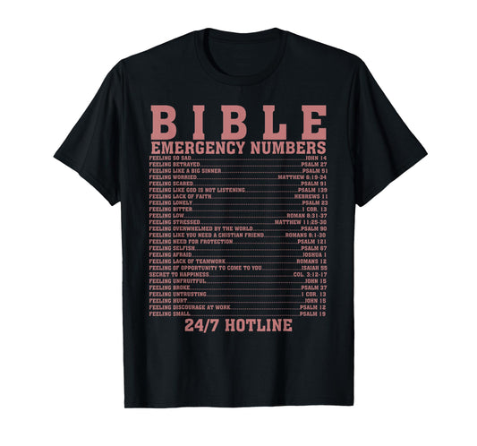 Funny Bible Emergency Numbers Gift Men Women Cool Christian T-Shirt