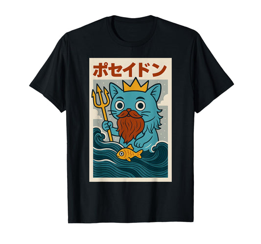 Kawaii Poseidon Cat God - Greek/Roman Mythology Anime T-Shirt