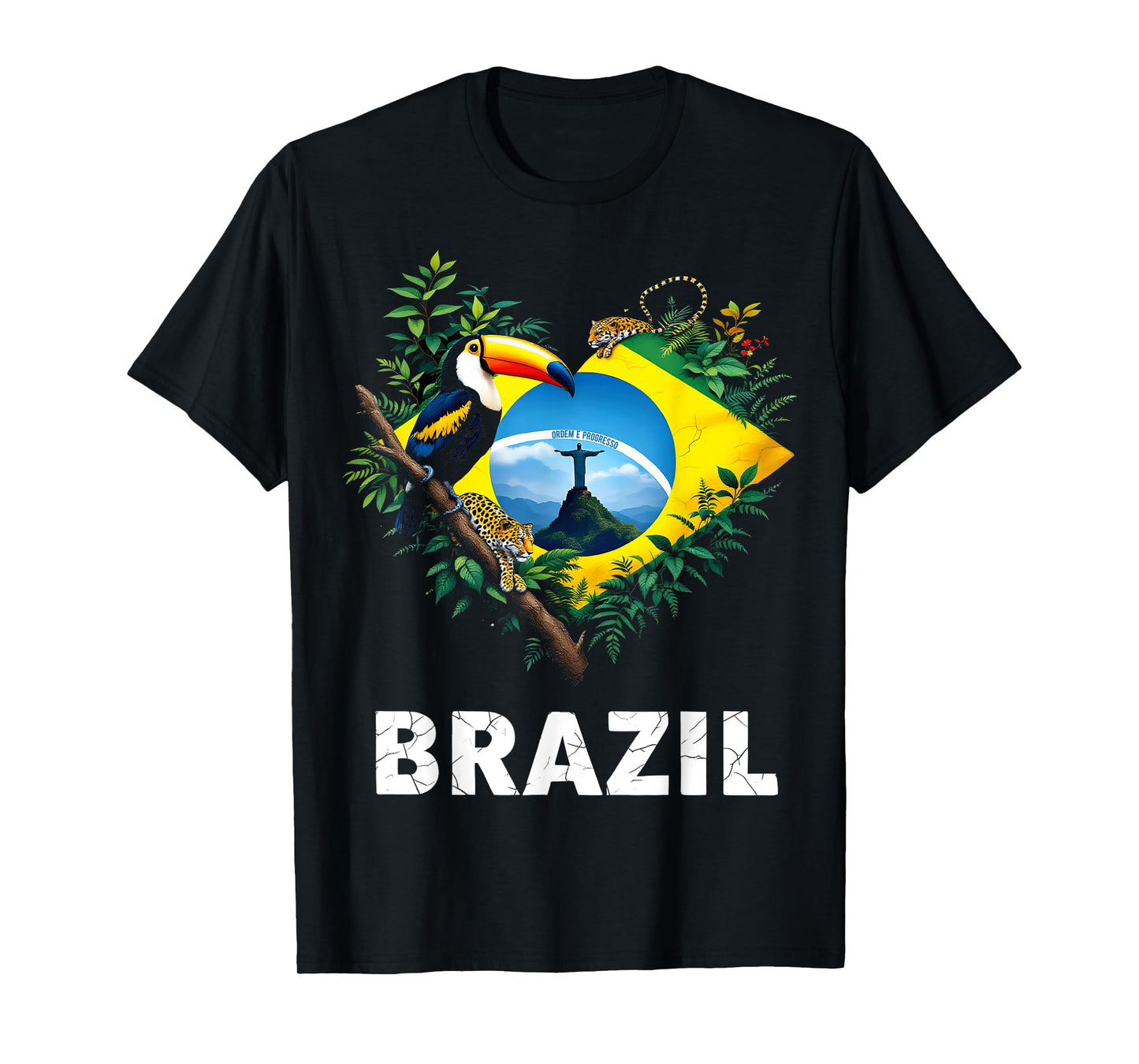 Brazil Flag Toucan Jungle Heart T-Shirt