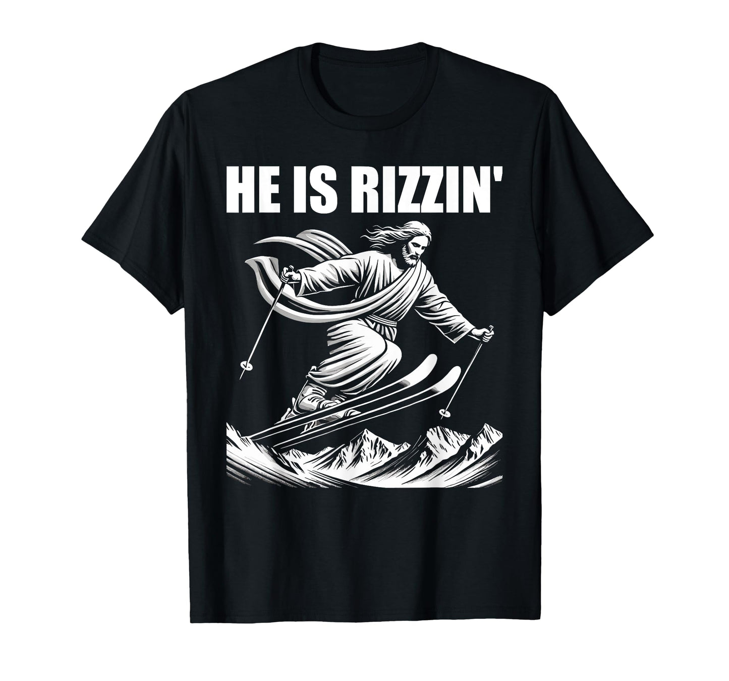 Ski Skiing jesus christ Skiis rizzin' snow christian jump T-Shirt