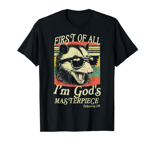 First of All I’m God’s Masterpiece Raccoon Retro Verse T-Shirt