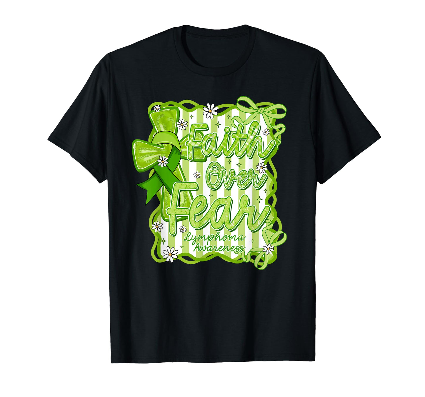 Preppy Lymphoma Faith Over Fear Coquette Lime Green Ribbon T-Shirt