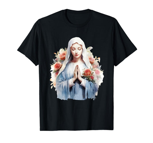 Blessed Mother Mary Mother of Jesus Roses Our Lady Catholic T-Shirt