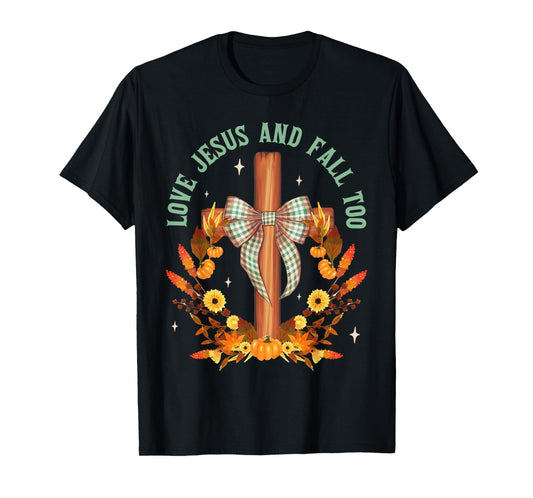 Loves Jesus And Fall Too Cross Bow Autumn Christian Fall T-Shirt