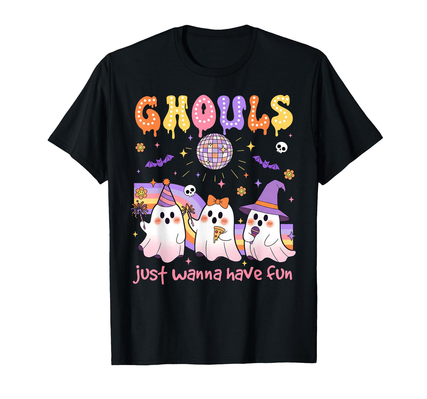 Dancing Ghost Ghouls Just Wanna Have Fun Halloween Groovy T-Shirt