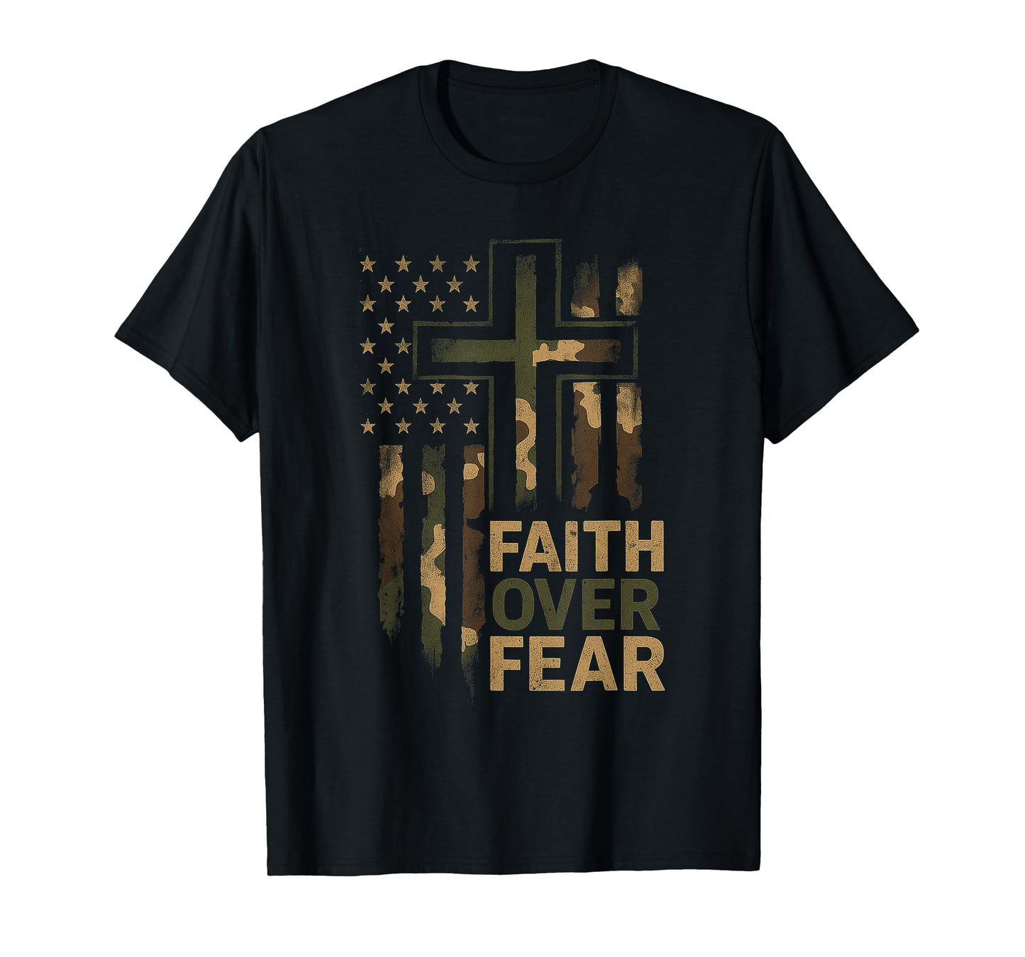 Christian Faith Over Fear Camo US Flag Patriot Men Women Kid T-Shirt