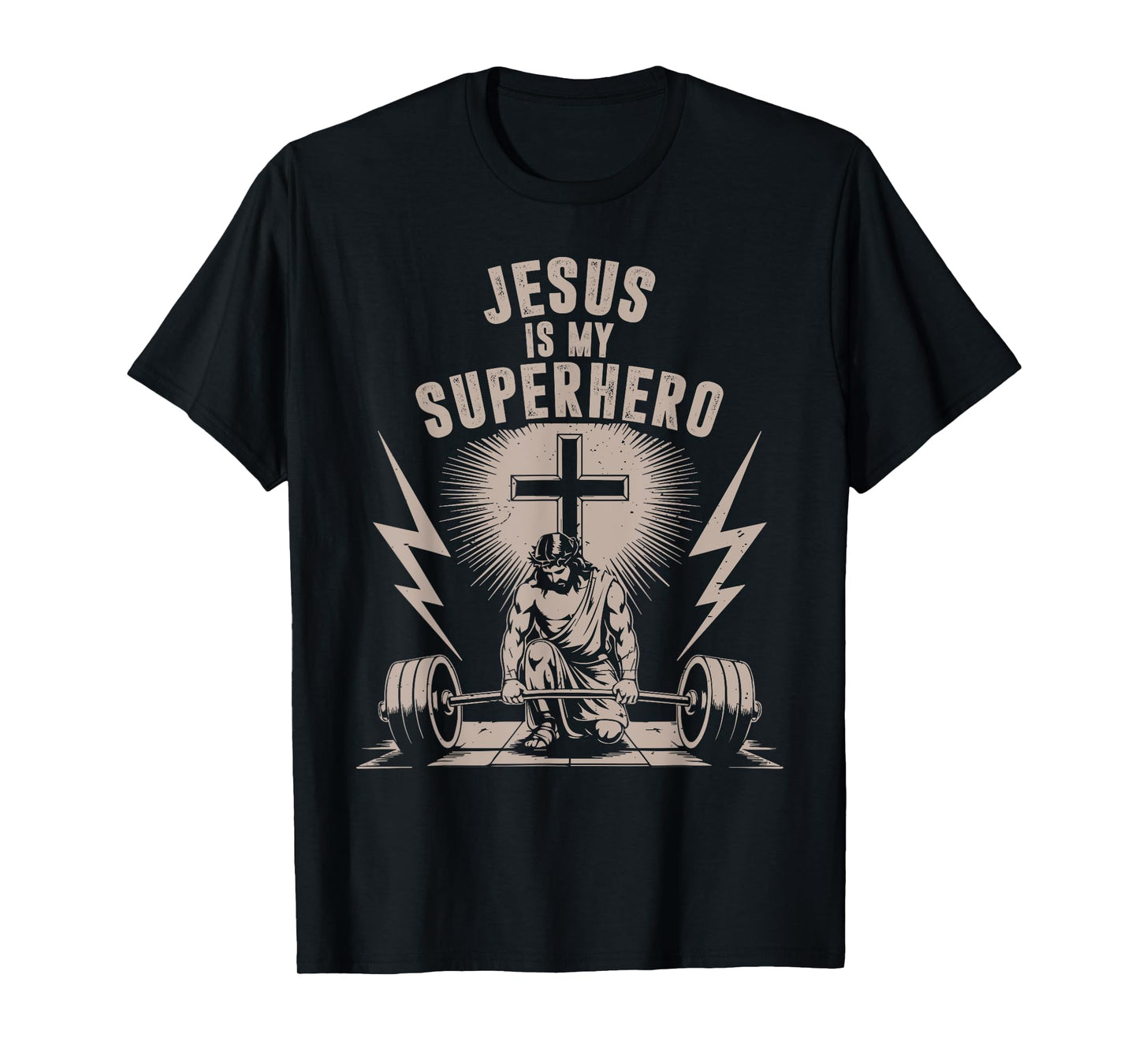 Jesus is My Superhero Barbell Funny Christian Workout Gym T-Shirt