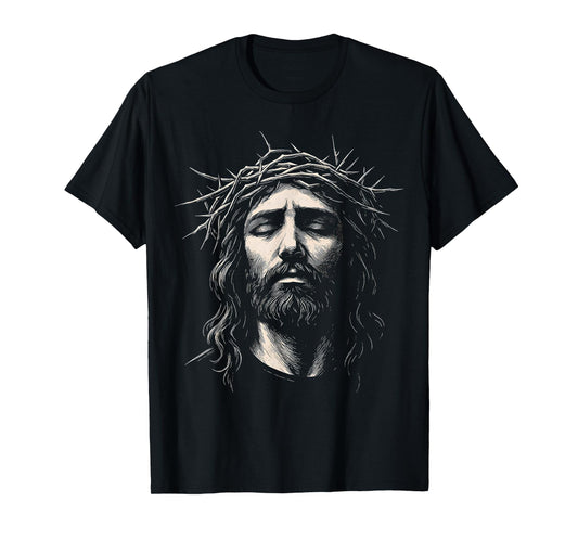 HUGvyn Jesus Christian Face Crown of Thorns Religious Faith T-Shirt