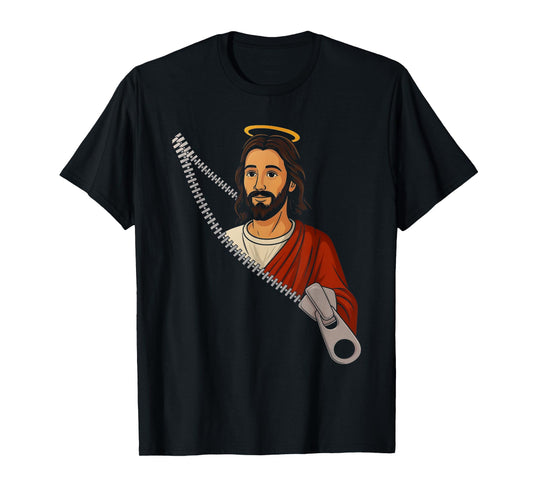 Funny Jesus Zipper Peekaboo Christian Faith Religious Humor T-Shirt