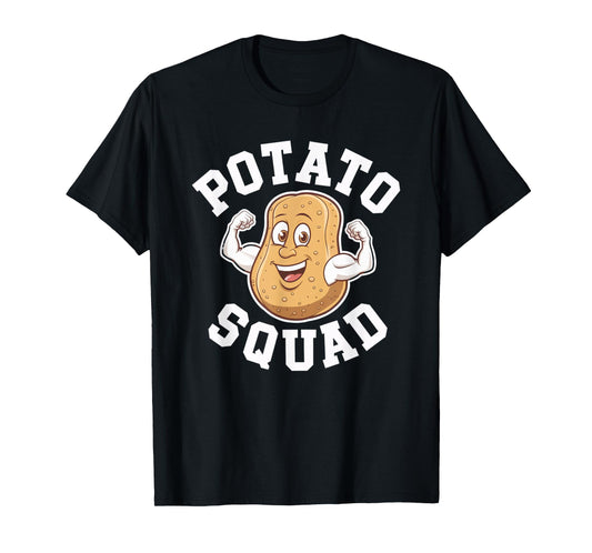 Funny Potato Squad Flexing Muscular Happy Character Design T-Shirt