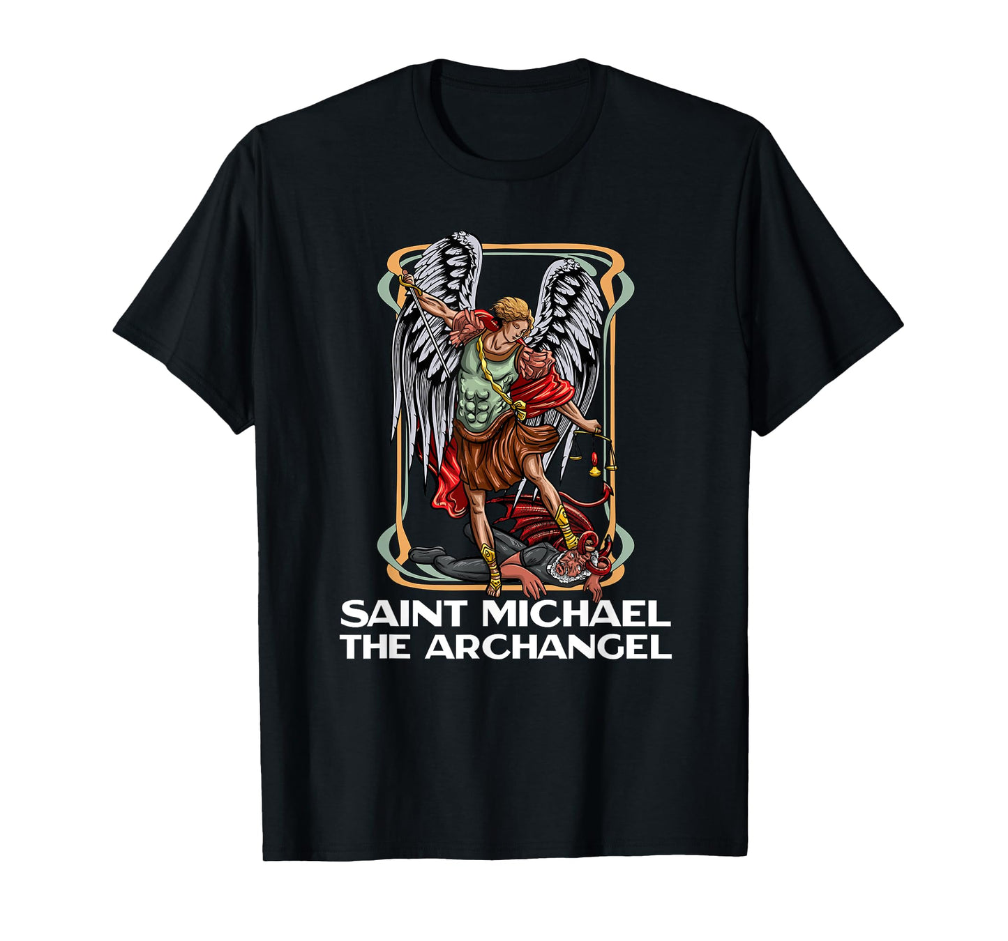 Modern Day Catholic Designs Saint Michael The Archangel Catholic T-Shirt - Black, X-Small, Unisex-Adults, Short Sleeve, Crew Neck, Regular Fit, Cotton 50% Polyester 50%