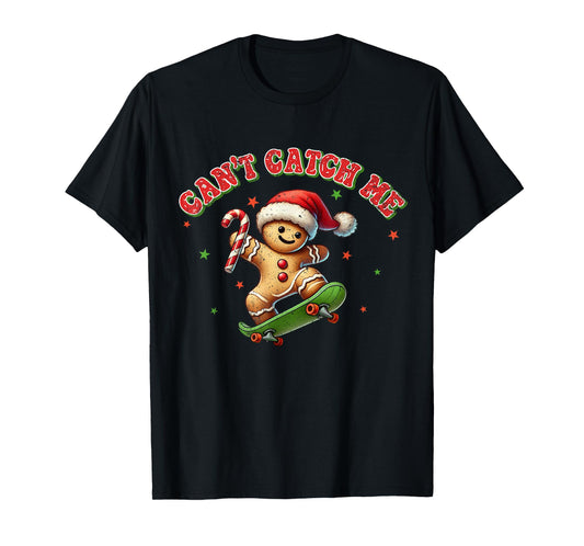 Can't Catch Me Retro Christmas Gingerbread Boy Xmas Kids T-Shirt