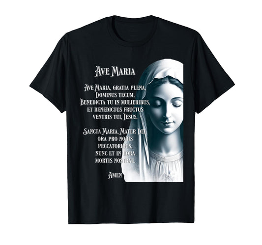 Latin Hail Mary Blessed Mother Rosary Prayer T-Shirt