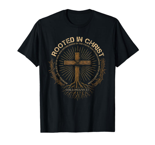 Rooted in Christ Shirt, Jesus Shirt, Vintage Cross Christian T-Shirt