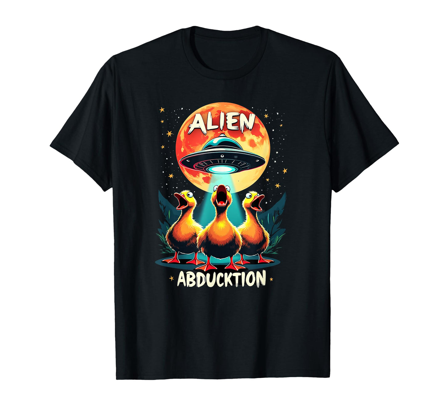 Funny Ducks UFO Abduction - Alien AbDUCKtion Word Joke T-Shirt