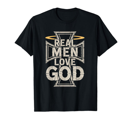 Real Men Love God Retro Christian Cross Matthew 22:37 T-Shirt
