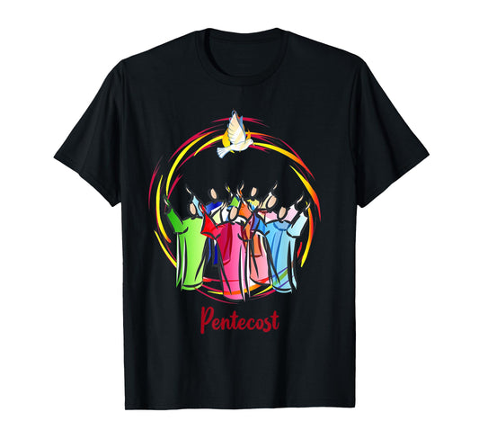 Pentecost Doves Tongues Fire Flame Holy Spirit Catholic T-Shirt