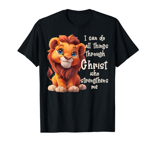 Kids I Can Do All Things Through Christ Cute Lion Cub T-Shirt