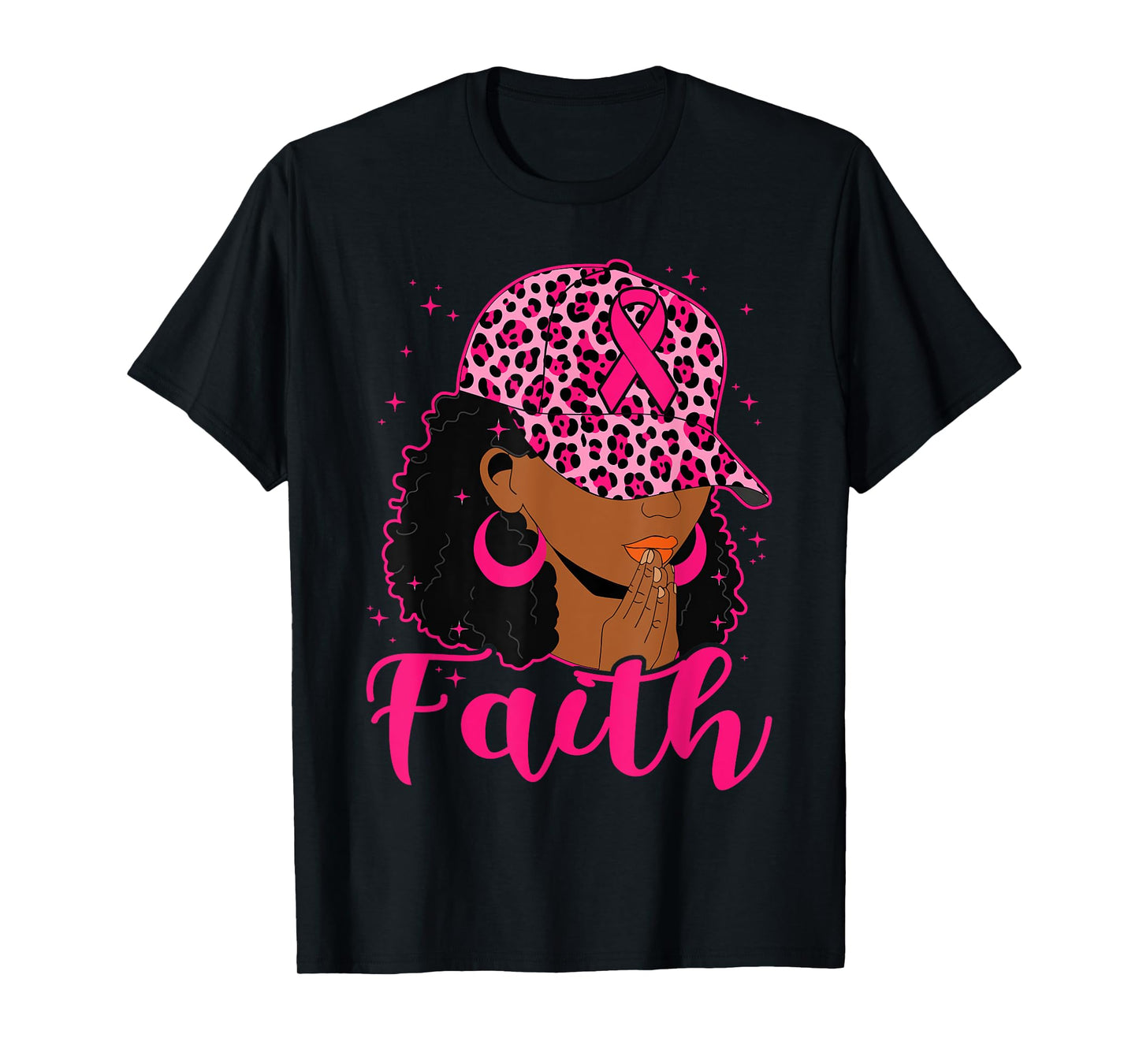 Faith Black Women Afro Christian Breast Cancer Awareness T-Shirt