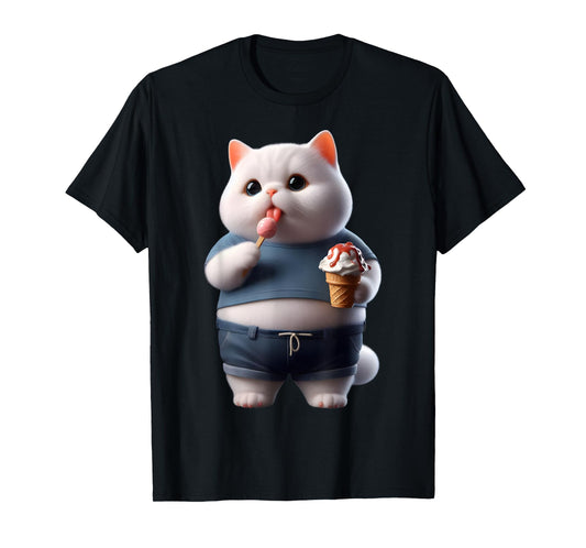 Funny Fat Cat Men Women Kids Ice Cream Fat Kitten Cat Lover T-Shirt