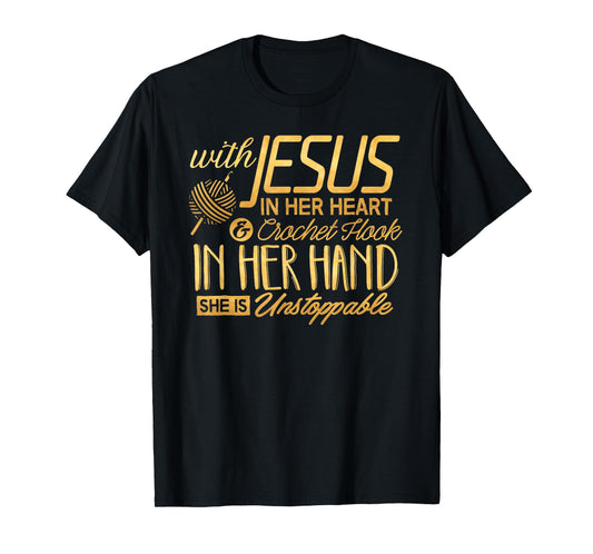 Crochet Shirt With Jesus in her Heart Crochet Hook Christian T-Shirt