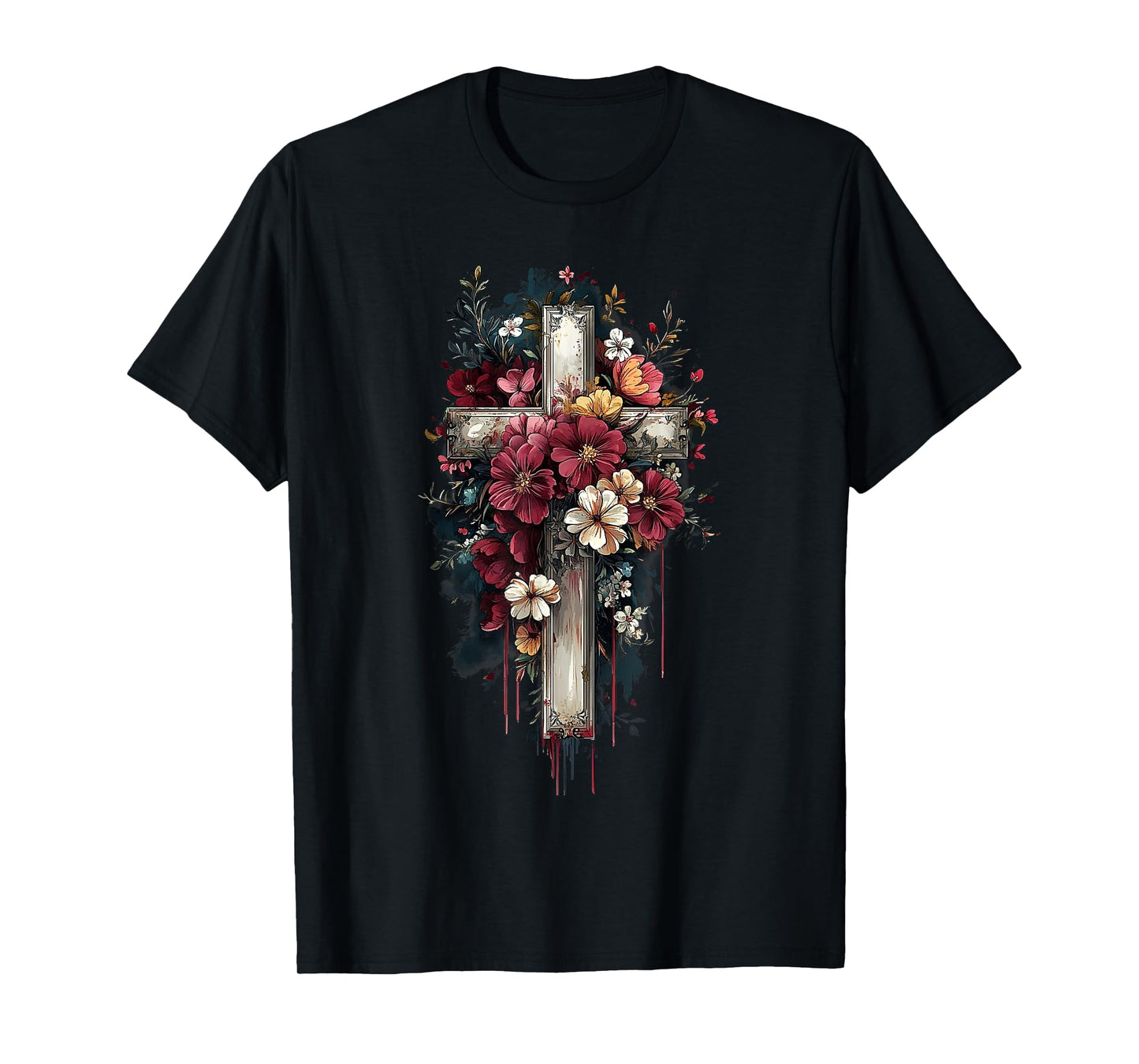 retro faith floral cross printed T-Shirt