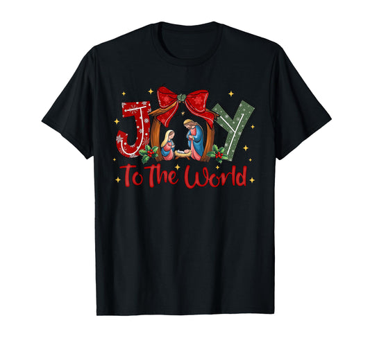 Joy To The World Jesus Christian Christmas Holiday T-Shirt - Black, Unisex-Adults, Short Sleeve, T-Shirt, Christmas pajamas