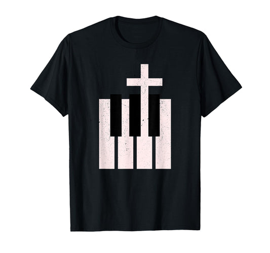 Worship Music Praise Band Christian Cross Piano T-Shirt