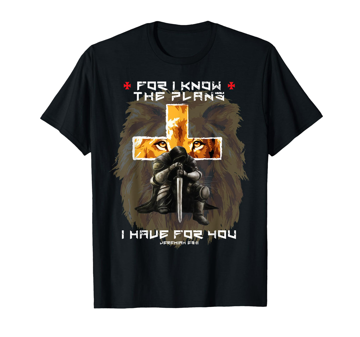 Jeremiah 29:11 Prayer Warrior Christian Cross Lion Graphic T-Shirt
