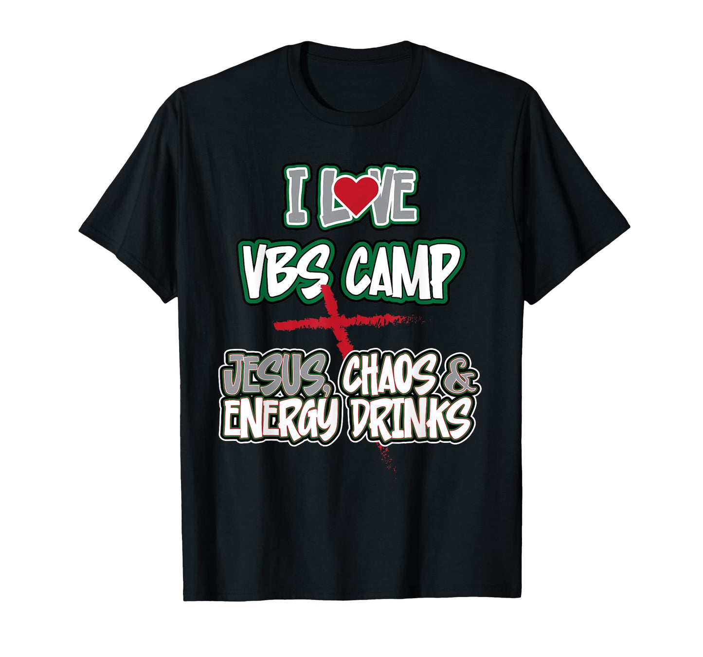 Funny Sarcastic I Love VBS Camp Jesus Chaos & Energy Drinks T-Shirt
